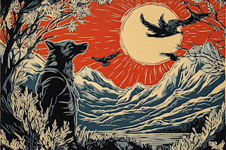 make a awesome linocut illustration or linocut imitation