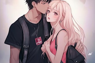 draw you anime couple art portrait