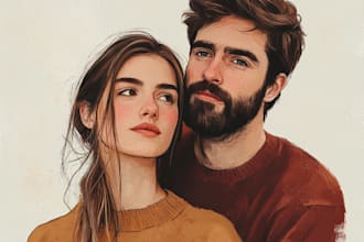 draw a valentine day couple portrait illustration