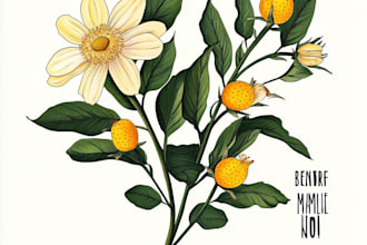draw beautiful digital botanical illustrations of flowers, fruits, and plants