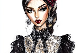 draw a fashion or editorial illustration, sketch, commercial