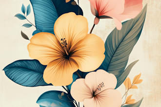 draw botanical illustrations of flowers, plants, line art