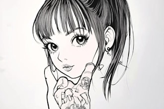 tattoo illustration anime style in lines