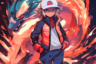 draw pokemon trainer anime battle, fakemon, and fusion