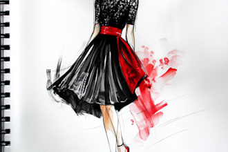 draw a fashion illustration, sketch, portrait