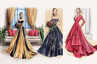 draw an fashion illustration, editorial, sketch