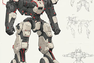 draw high quality robot, mecha concepts