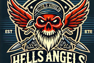 do amazing hells angels death head mascot logo design with company