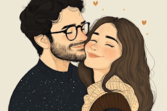 draw couple minimalist flat line art portrait illustration