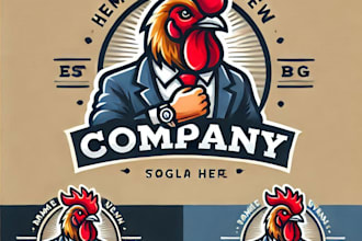 do amazing rooster mascot logo design with company