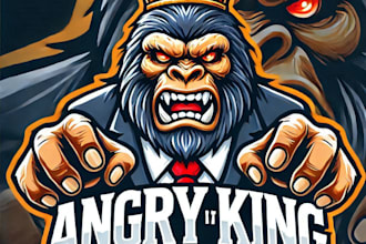 do make angry king gorila head mascot logo design with unlimited review