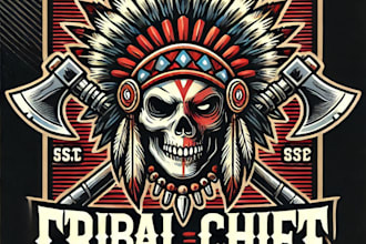 do awesome tribal chief skull head mascot logo design with express delivery