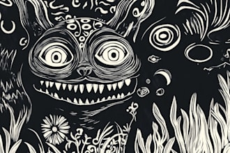 draw colorful linocut and woodcut book illustrations