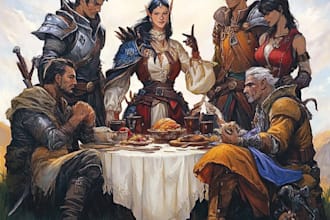 create fantasy or dnd party illustration