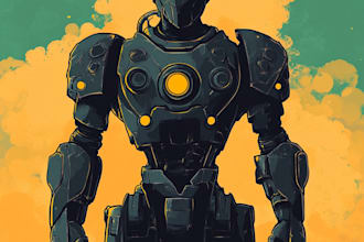 custom futuristic mecha robot character illustration art