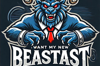 do design powerful beast mascot logo with unlimited review