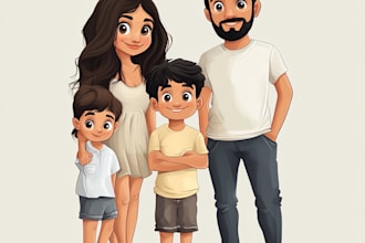 draw disney couple portrait illustration, family portrait