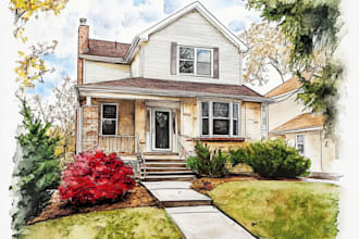 paint a watercolor portrait of your house from the photo