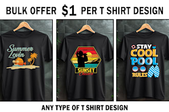 do bulk typography and graphic t shirt design for your brand