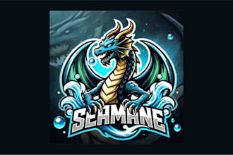 design water dragon cartoon, character mascot logo with free source file
