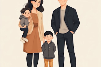 draw a cute couple, family portrait doodle for a gift