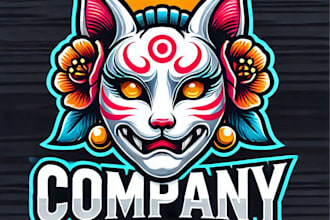 do make geisha kitsune mask head logo mascot design with unlimited review