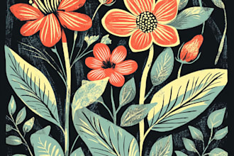 illustrate botanical and linocut vector art