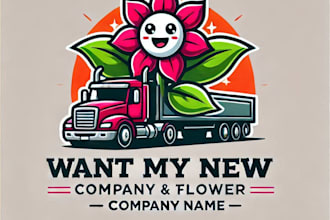 do wonderful truck flower mascot logo design with unlimited review
