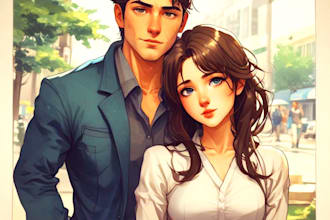 draw anime cute couple character design and character art