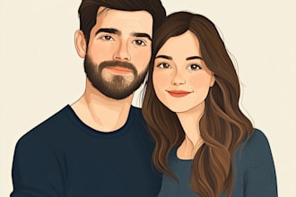 draw cute couple, family portrait illustration