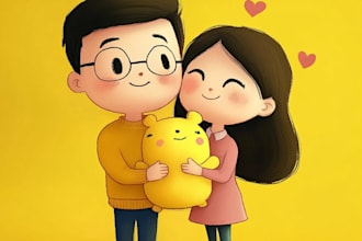 create famous yellow cartoon character of your valentine