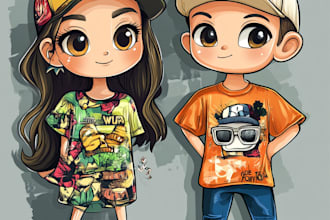 draw a custom clothing cartoon and graphic tshirt design