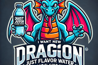 do wonderful dragon juss flavor water mascot logo design with 1 day delivery