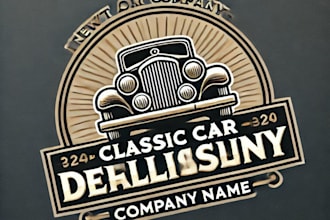do awesome classic car dealership vintage logo design with company