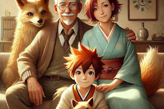 illustrate a romantic family couple portrait