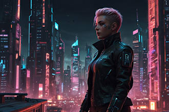 design an illustration of futuristic cyberpunk city