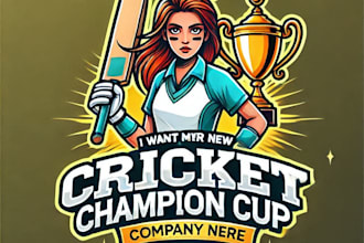 do wonderful cricket player champion cup mascot logo design with business