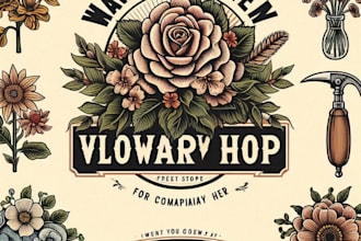 do wonderful vintage flower shop logo design with 1 day delivery