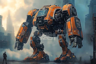 custom futuristic mecha robot character illustration art