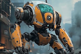 custom futuristic mecha robot character illustration art
