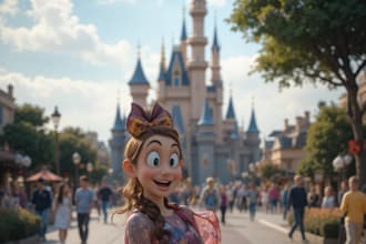 create a stunning disney cartoon family, group portrait