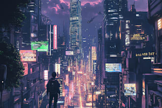 design a cyberpunk futuristic city art