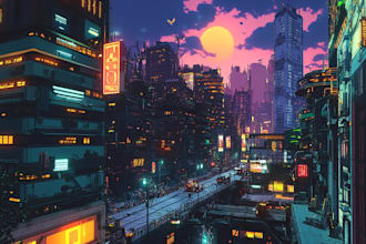 create a cyberpunk futuristic city art
