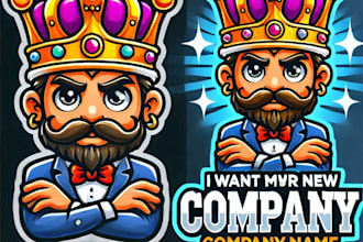 do male king crown mascot logo design with 1 day delivery