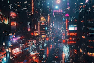 draw a cyberpunk futuristic city art