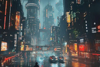 do a illustration of futuristic cyberpunk city