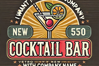 do wonderful cocktail bar vintage logo design with 1 day delivery