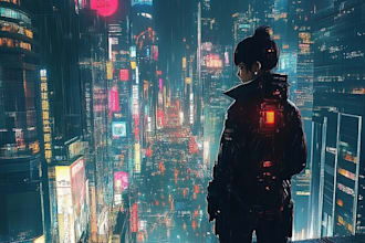 create a cyberpunk futuristic city art