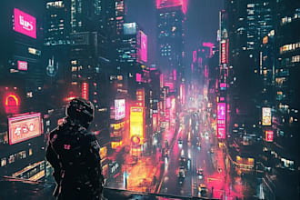 do a futuristic cyberpunk city design