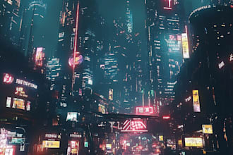 illustrate cyberpunk scifi futuristic city